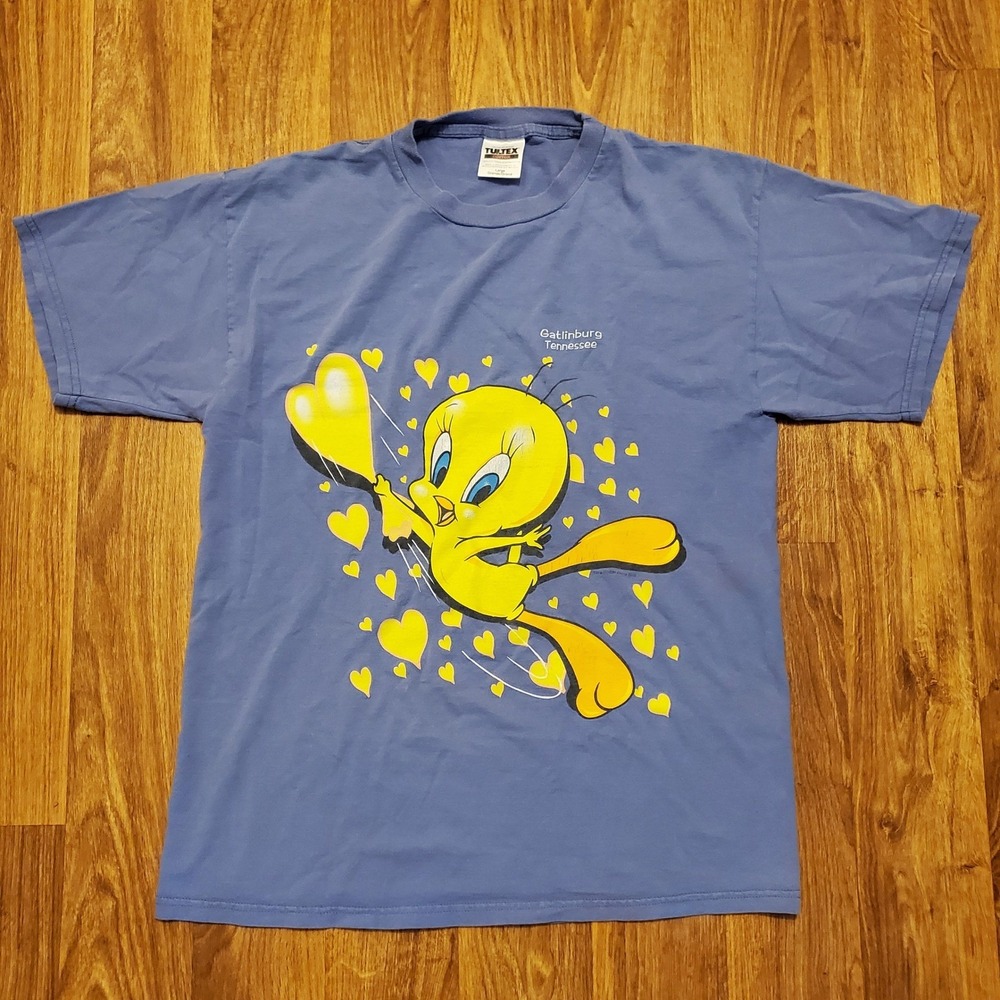 Vintage 90s Tweety Bird Shirt Adult Large Blue Gatlinburg‎ Tennessee 1999